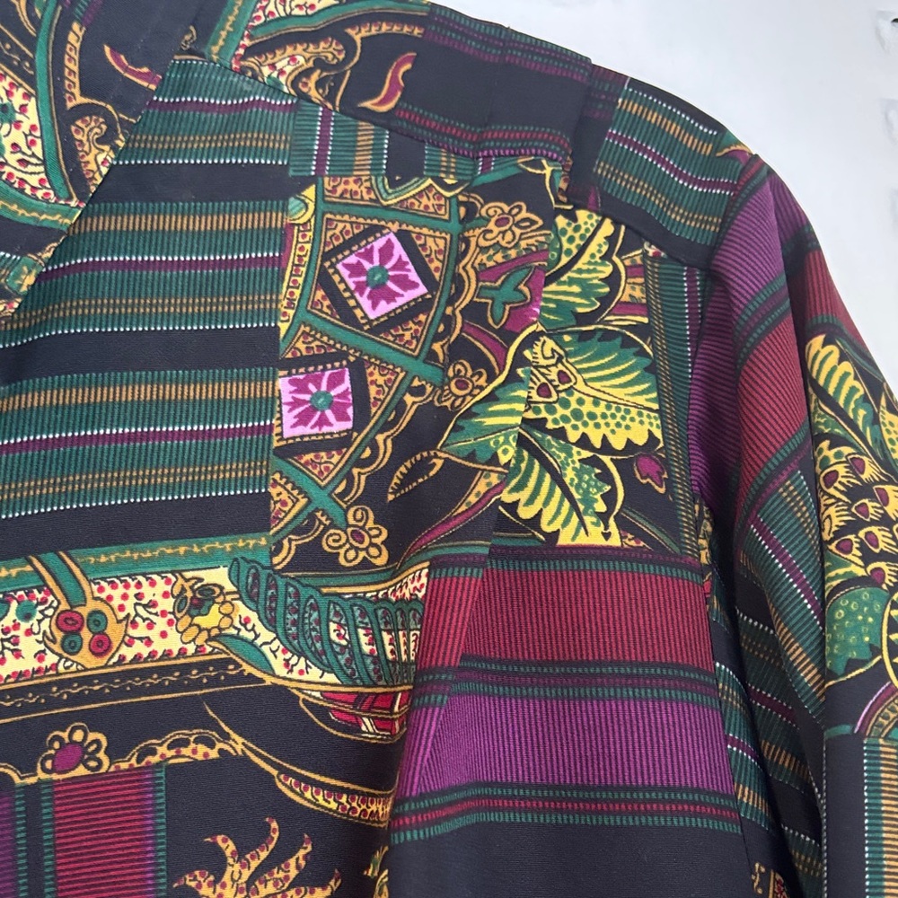 SMW Women’s Vintage Patchwork Button-Down Shirt – Green & Burgundy - Picture 11 of 14